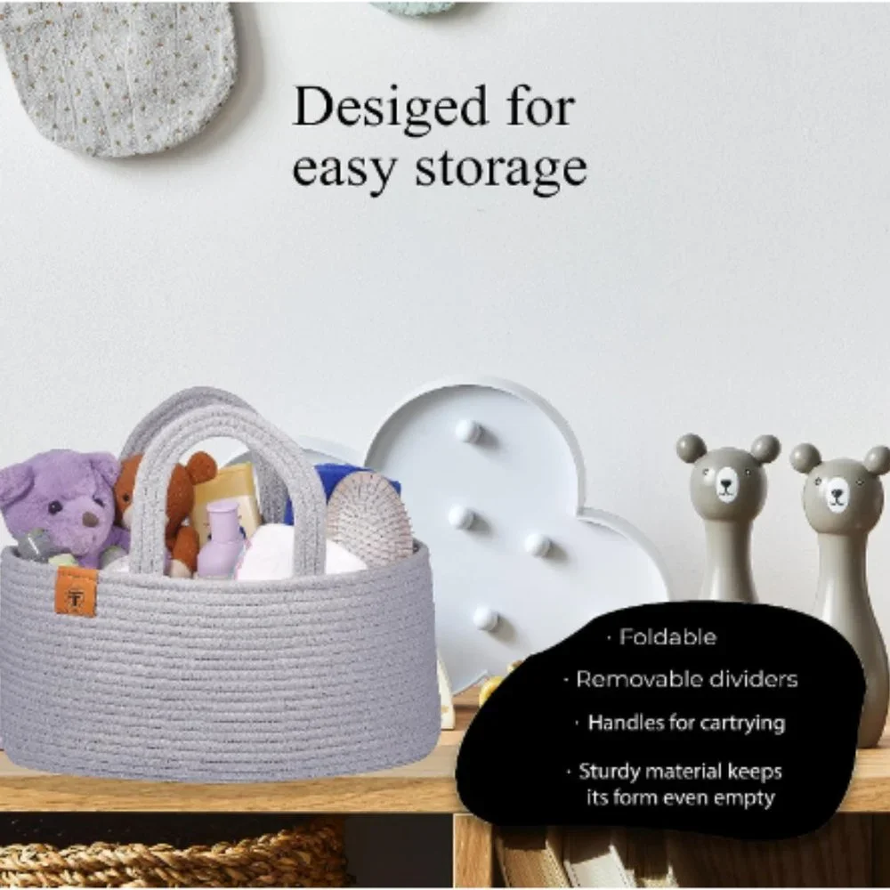 Cotton Rope Diaper Basket Caddy - Baby Diaper Bag - Nursery/ Car Organizer
